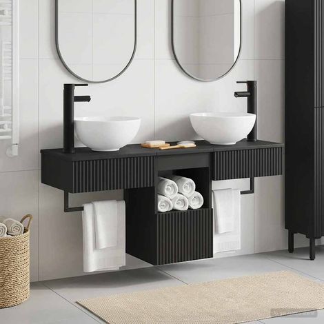 vidaXL Bathroom Furniture Set 3 pcs Black Engineered Wood (1/5)
