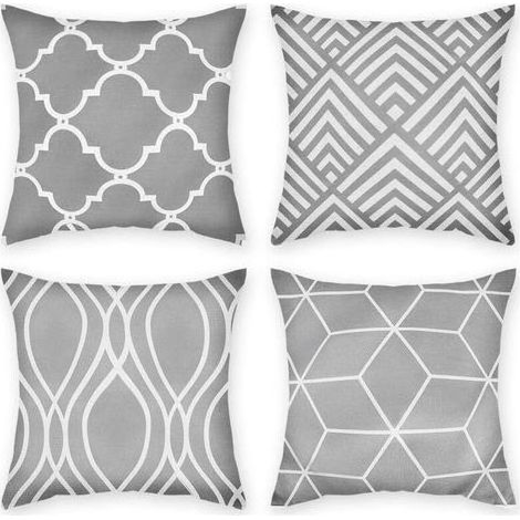 AIDUCHO Lot De 4 Housses De Coussin Gris Meubles D'extérieur Décoratifs Coton Carré Impression Simple Face Taie D'oreiller Pour Bureau À Domicile Canapé Canapé Voiture Jardin 45 X 45 Cm (1/5)
