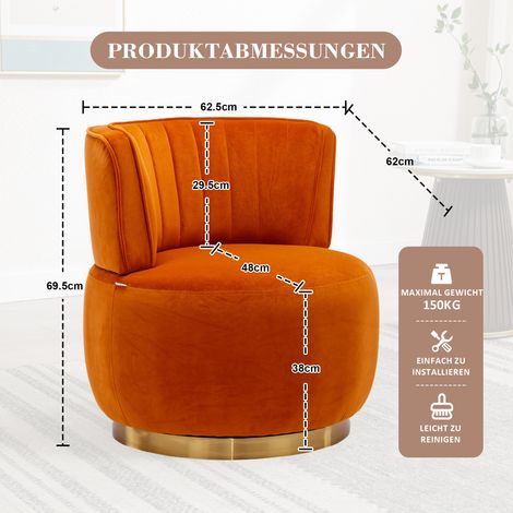 Chaise pivotante 360° orange revêtement velours doux,dossier ergonomique. Structure stable pour salon,chambre et espace de travail. (1/4)