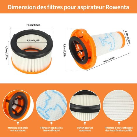 4 Filtres pour Aspirateur Rowenta X-Force Flex 9.60 RH20C2WO RH20C0WO RH2038WO RH2037WO RH2039WO RH2078WO RH1127WO RH1128WO RH1129WO 2 Pré-Filtres + 2 Filtres Moteur (1/4)