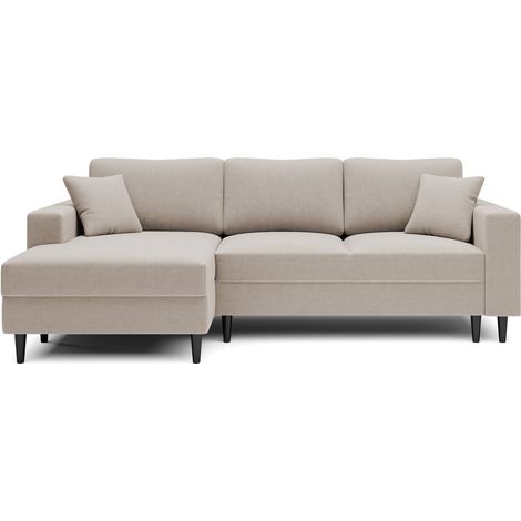 Selsey - Nalika L-förmiges Eckschlafsofa mit Stauraum, beige, hydrophober Velours, linksseitig (1/4)