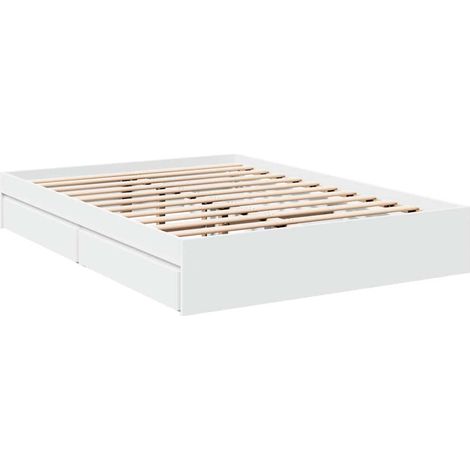 Vidaxl – Cama con cajones de madera de ingeniería blanca 120x200 cm – Listones robustos para buena distribución del peso – 4 cajones de almacenamiento (1/4)