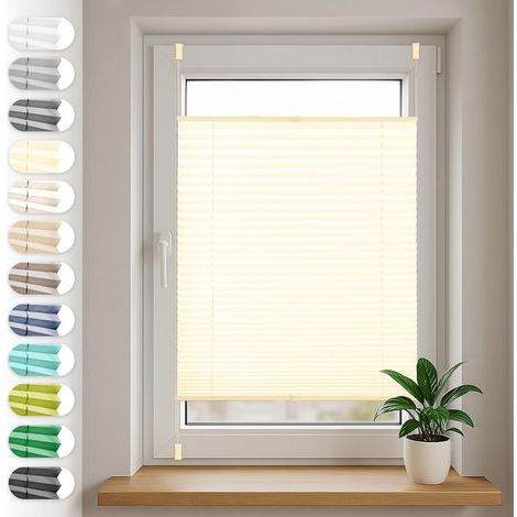 Store plissé sans perçage 30cm x 100cm, crème, stores pour les portes et les fenêtres, opaque, protection de la vie privée, protection solaire, store plissé prêt à l'emploi