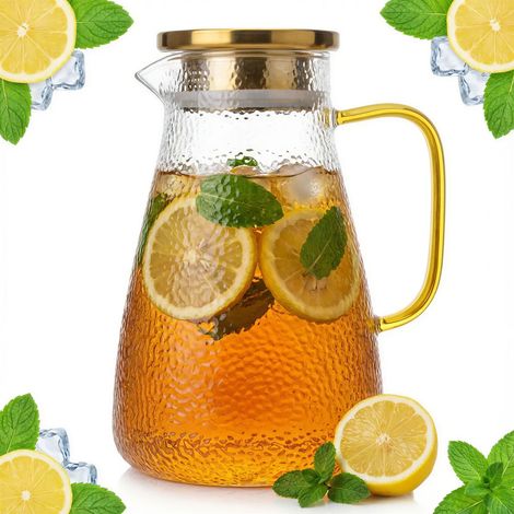 Jarra de vidrio resistente al calor de 1,3 L para café, té, caldo, agua, zumo Ø10,9 cm (1/5)