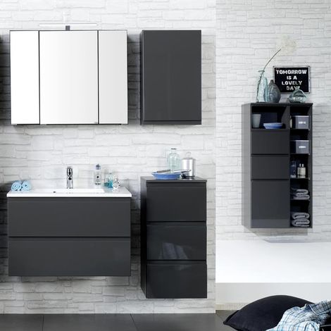 Badmöbel Set COMO-03, 5-teilig inkl. Midischrank, Hochglanz grau, 80cm Waschtisch (1/5)