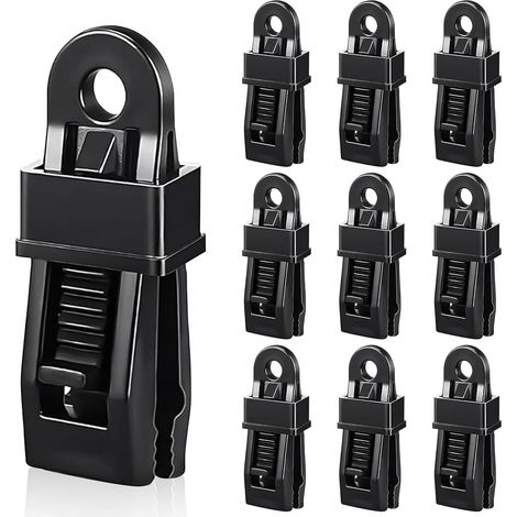 Attache Bache Piscine Noir,10 Pièces Plastique Pince pour Bache avec Verrouillage Pinces,Clip de Tente Réutilisable pour Tente,Auvents,Couvertures, Bannières de Fixation (1/5)