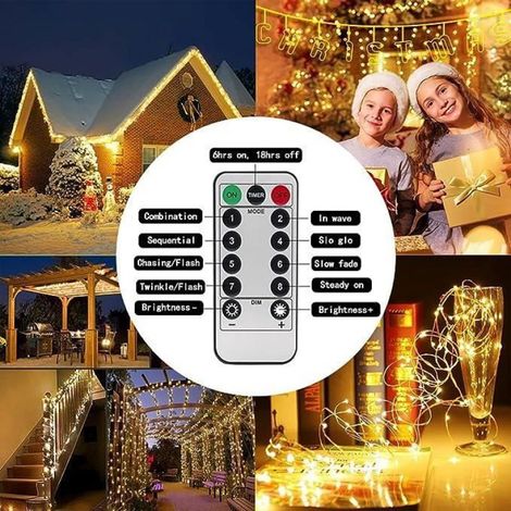 Guirlande Lumineuse Pile, 20m 200 LED Imperméable Fil Cuivre Lumières pour Mariage Noël Anniversaire - couleurs multiples (1/4)