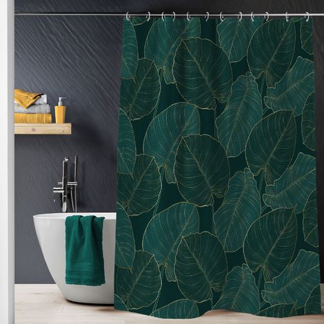 Rideau de douche+crochets 180 x 200 cm polyester imprime jade Sans (1/5)