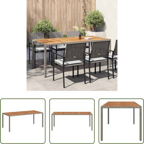 Terrassentisch - Gartentisch 190x90x75 cm Poly Rattan und Akazienholz Grau (1/5)