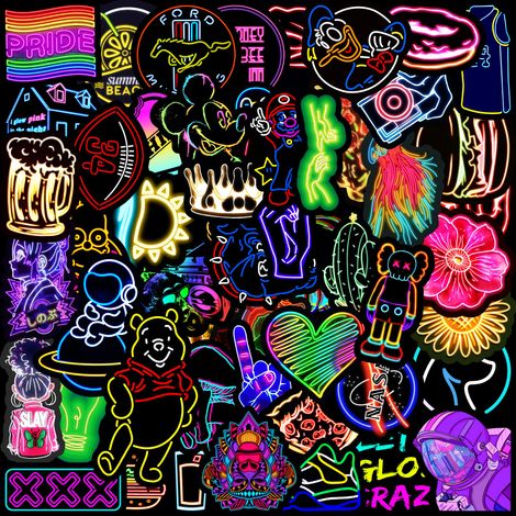 (3) 50 Graffiti-Neon-Aufkleber für Handy, Laptop, Wasserbecher