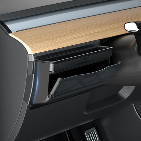 Dashboard organizer for Tesla Model Y and Model 3. Multifunctional storage box. Sunglasses holder, phone holder, glove box, and organized accessories. (1/5)