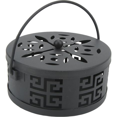 Support porte-bobine anti-moustique métal motif creux, fond zigzag portable avec couvercle poignée pour maison (1/5)