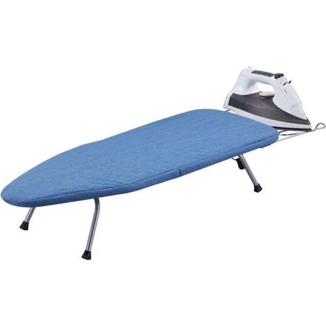 Planche à repasser pliante de bureau, planche à repasser rétractable domestique, pliable pour le rangement, robuste et durable, avec contre-pointe, adaptée aux familles et aux dortoirs (bleu) (1/5)