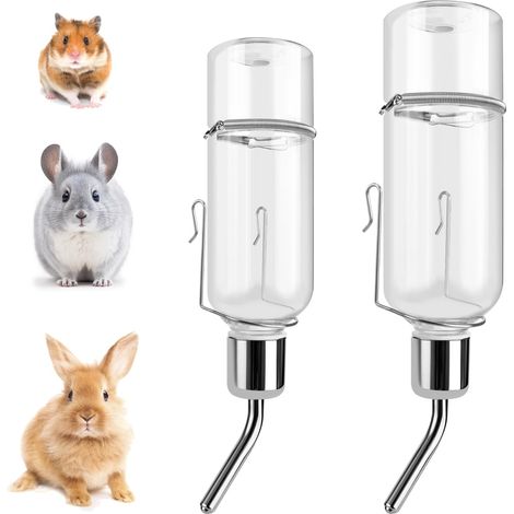 2 pièces de bouteilles d'eau suspendues pour animaux de compagnie, bouteille d'eau pour rongeurs, bouteille d'eau pour lapins, pour rongeurs, lapins, hamsters, lapins nains, cochons d'Inde - 180 ml (1/5)
