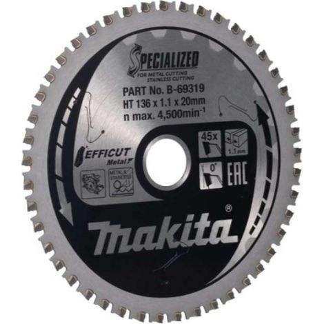 Makita - Lama da sega circolare per metallo, 136x20 mm, 45 denti B-69319