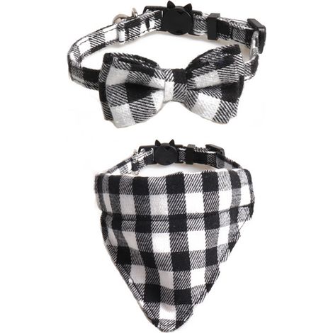 Collier Pour Chat En Coton À Carreaux Classiques Avec Clochette Et Nœud Papillon Détachable - Lot De 2 (1/5)