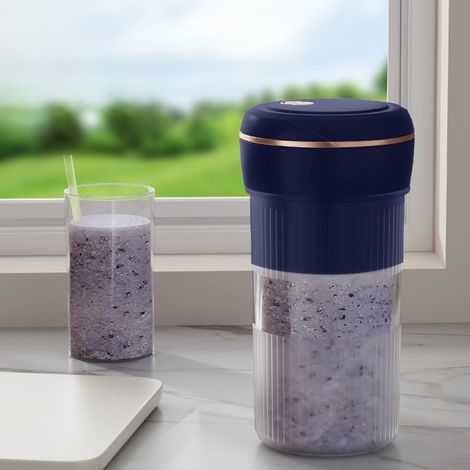 Tragbarer Entsafter, Mini-Mixer, USB-wiederaufladbarer Entsafter, Smoothie-Maker, tragbarer Mixer für Obst- und Gemüse-Smoothies mit 6 Klingen, ideal für Reisen, Fitnessstudio und die Reinigung zu Hau