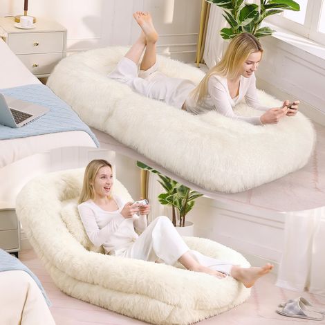 Lit humain/chien – Canapé relax 5 niveaux – Beige peluche – Jeu/Méditation/Détente – Salon (1/5)