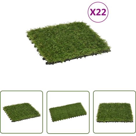 The Living Store Carreaux de gazon artificiel 22 pcs Vert 30x30 cm - Gazon Artificiel - Carrelage Gazon - Pelouse Synthétique - Herbe Artificielle - Décoration Extérieur (1/5)