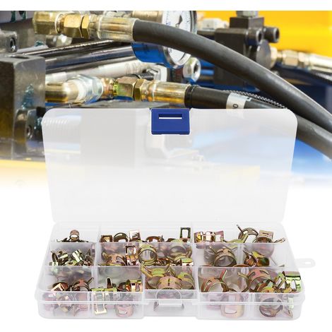 80-teiliges Sortiment verzinkter Schlauchschellen mit Federclips für Rohre von 6-15 mm (1/5)
