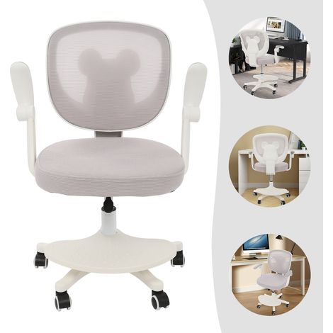 Ergonomischer Bürostuhl für Kinder, Drehstuhl für Kinder, Stuhl für Jugendliche, Fußstütze, verstellbare Sitztiefe, höhenverstellbare Armlehnen, Farbe: Grau.