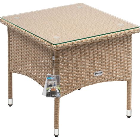 CASARIA® Polyrattan Garden Coffee Side Table Square Weatherproof With Glass Top 50x50x45cm/58x58x42cm Height Adjustable Feet Indoor Outdoor Patio Terrace Balcony Conservatory Bistro M1 - 50x50x45