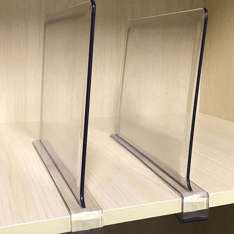 2 pièces Séparateurs d'étagère pour placards, séparateur d'étagère en acrylique transparent pour étagères en bois et organisateur de vêtements/séparateurs de sacs à main parfaits (1/4)