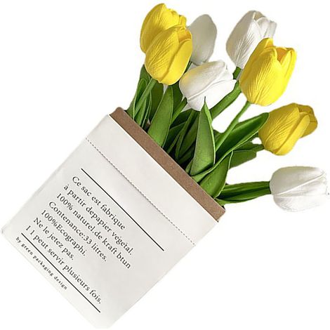 Fleurs artificielles style tulipe, détails soignés, couleurs vives et fidèles. Fleurs en plastique blanches et jaunes pour bureau, salon et photographie. Idéales pour le bureau, le salon et la photogr (1/5)