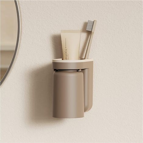 JSSEVN - Toothbrush Holder, ABS Wall-Mounted Toothbrush Holder, Electric Toothbrush Holder for Singles, Multifunctional Bathroom Storage (1/5)