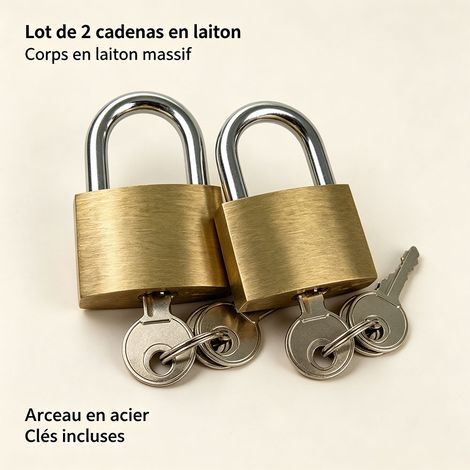 Cadenas de sécurité 30 mm en laiton, 2 pièces avec clés, corps compact, anse résistante, idéal valise, casier, armoire - Laiton (1/5)