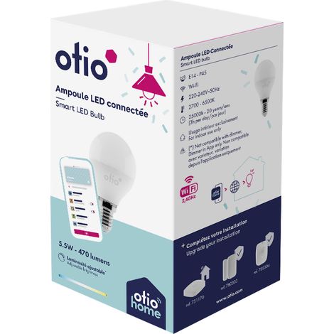 Otio – Ampoule connectée LED E14 5,5W – 470 Lumens – Intensité variable via application – Compatible Google Home et Alexa