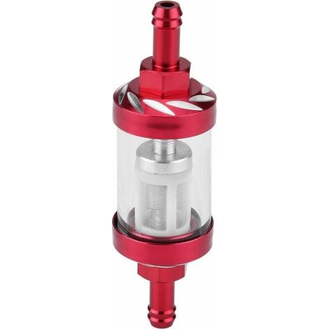 Filtre à carburant en verre métallique pour moto - 8 mm - Changement de filetage - Rouge (1/5)