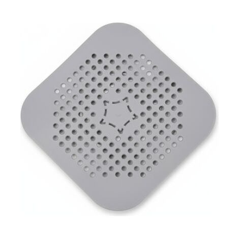 Bonde de sol carrée en silicone gris – filtre à cheveux avec ventouse – filtre de bonde adapté aux douches, baignoires et lavabos. (1/5)