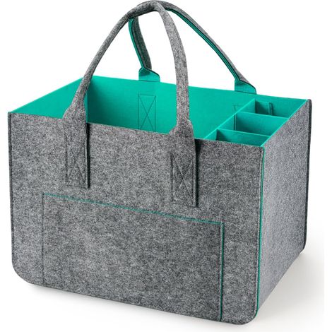 Felt Shopper Bag with Compartments, Foldable and Sturdy Shopping Bag, 30L Shopping Basket/Bottle Bag/Clothes Bag/Toy Bag, Turquoise/1 Piece, Contemporary (1/5)