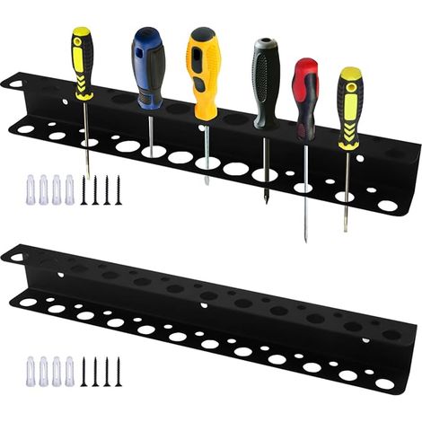 Lot de 2 supports muraux pour tournevis, supports de tournevis en métal, porte-pinces robustes, organiseur de pinces utilitaires et support de rangement pour outils de garage et d'atelier (1/5)