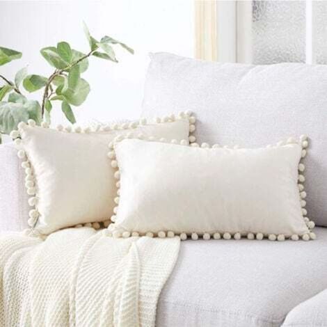 [JAMAIS UTILISÉ] Housse Coussin 30x50 cm Blanc Moutarde Decoration Salon Maison Scandinave Lot de 2 Protege Oreiller Velours Doux Double Face Rectangulaire à Couleur Uni pour Coussin Fauteuil Bureau (1/4)