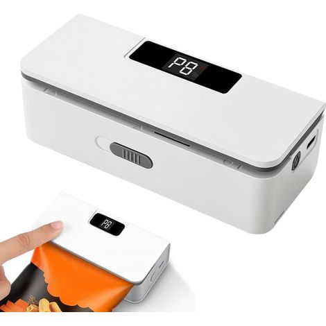 Sigillatore per sacchetti mini 2 in 1 con display LED e 8 impostazioni di temperatura, sigillatore per sacchetti magnetico con taglierino per sacchetti integrato (bianco) (1/5)