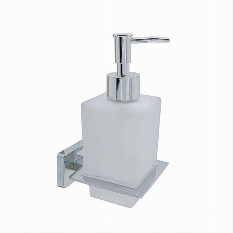 TRADE SHOP - Dispenser Sapone Cubico Da Muro In Acciaio Vetro Satinato 16cm Arredo Bagno 87215 - (1/4)