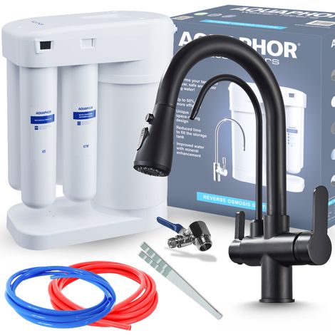 Aquaphor Morion 101S RO Trinkwasserfilter-Set + Nordic Dreiwege-Küchenarmatur – Schwarz (1/5)