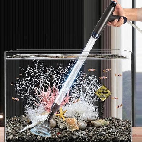 Limpiador de grava para acuarios, cambiador de agua manual con aspiradora extraíble, limpiador de arena y algas. (1/5)