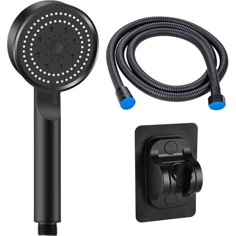 Soffione doccia Boost, doccetta a mano, con doppio tubo flessibile nero da 1,5 metri, standard, 6 impostazioni, interruttore a pulsante singolo. (1/2)