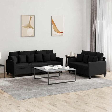Ensemble de 2 canapés 2 et 3 places avec coussins en tissu noir - PANGIVO (1/5)