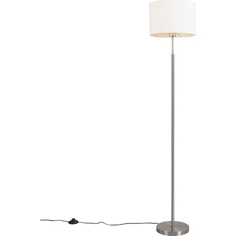 QAZQA Lampada da terra vt - Moderno - Tessuto,Acciaio - Bianco/Acciaio - Tondo Max. 1 x Watt