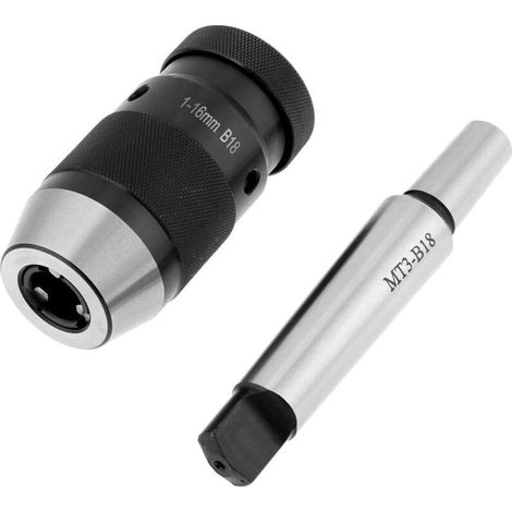 Hochleistungs-Bohrfutter, schlüsselloses selbstspannendes Bohrfutter 1-16 mm, 0,002 Präzision, mit MT3-B18 Dorn für Bohrer, für CNC-Drehmaschinenbohrer (Bohrfutter + Bohrfutterdorn) (1/4)