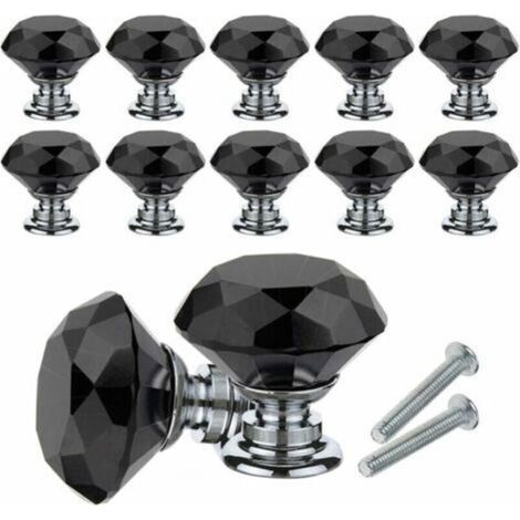 [JAMAIS UTILISÉ] Bouton de Meuble Cristal, 10Pcs Poignées de Bouton en Cristal de Diamant, 30mm Bouton de Porte Meuble Tiroir Placard avec Vis pour Accueil Bureau, Commode, Cuisine et plus (Noir) (1/4)