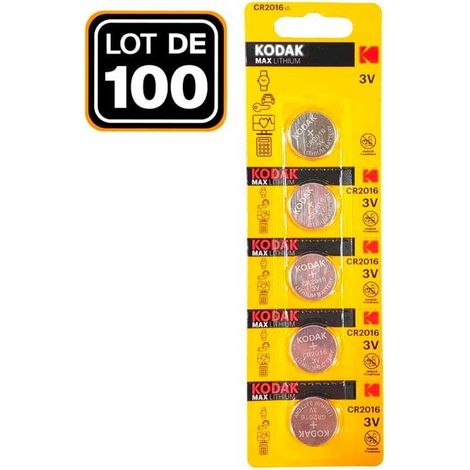 100 Piles Bouton CR2016 3V 75mAh Lithium Kodak