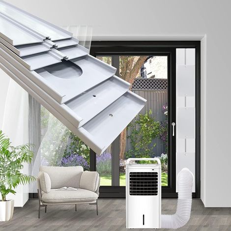 Kit de Fenêtre Climatiseur Mobile, Kit de Glissière de Fenêtre Climatiseur Portable, Kit Calfeutrage Fenêtre Coulissante Climatiseur Mobile avec Adaptateur de Tuyau (Ø13cm, 43-229cm) (1/5)