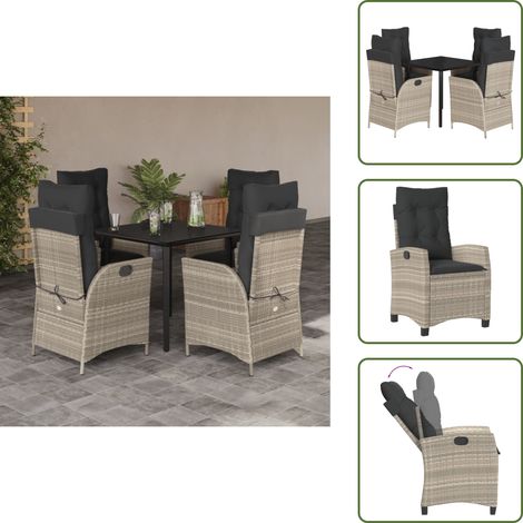 Cuscini da seduta - vidaXL Set Pranzo da Giardino 5pz con Cuscini Grigio Chiaro Polyrattan - Cuscini sfoderabili