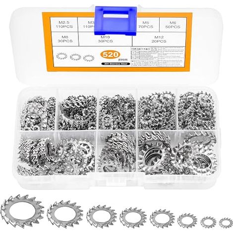 Metal Washers, Stainless Steel Washers, Internal Tooth Locking Washers, Stainless Steel Washer, Internal Toothed Retaining Washer, M2.5 M3 M4 M5 M6 M8 M10 M12 (1/5)