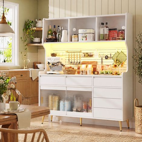 Credenza alta con LED e ante scorrevoli 145 cm OKMYHOME (1/5)